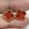 2024 Studdesigner Sier Rose Full Diamond Earrings Gold Black Agate Red Chalcedony Ear Jewelry Gift