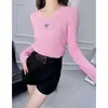 Women's Sweaters 2023 Early Autumn New Sparkling Diamond Triangle Brand Round Neck Long Sleeve Knitted Top Simple Slim Fit Knit Shirt