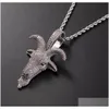 Hip Hop Iced Goat Head Pendant M 24 Rope Chain Fashion Bling Necklace Cubic Zirconia Gold Sier Hiphop Jewelry Drop Delivery