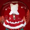 Dog Apparel Cats Red Dress Cute Girls Winter Clothes Comfortable Small Pet Skirt Suit With Bow Bells Christmas Up Supplies