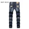 Men's Jeans Men Biker Ripped For Slim Fit Design Fashion Hip Hop Casual Navy Blue Hole Denim Pants TY0021234U