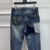 Jeans pour hommes, Version haute, étiquette en métal, pantalon en Denim, de styliste, broderie, mode, couture de fleurs de cajou, pantalon à jambe droite