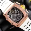 richarsmilles luxury bucket Watches Mechanical Mens RM011 Hollow Calendar Auto Sports Square Fashion Diamond 2ykf