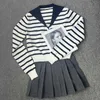 Giacche da donna pre -autunno New Navy Stripe Knitting Cardigan Coat British Academy Academy Style Skirt 6625 6623
