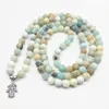 SN1351 2018 Bracelet Mala mode femmes Bracelet naturel 8 mm Amazonite 108 Mala Hamsa charme Yogi collier 2241