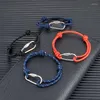 Charm Bracelets MKENDN Men Nautical Bracelet Adjustable Rope Women Outdoor Camping Carabiner Shackle Survival Jewelry