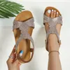 Sandali da donna estate fascia elastica fiori strass casual punta aperta piatto fondo morbido scarpe traspiranti per la taglia 9 di larghezza