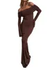 Casual jurken dames elegante maxi gebreide off-shoulder lange mouw slim fit effen kleur bodycon sexy cocktailjurk