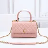 Bolsa de mão feminina de alta qualidade, bolsa de designer com corrente de luxo, bolsa de canal crossbody, bolsa de ombro, bolsa de couro de lichia, bolsa de corrente rosa