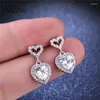 Stud Earrings Silver 925 Original Total 2 Ct Brilliant Cut Diamond Test Past D Color Moissanite 4 Prong Heart Gemstone Jewelry