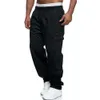 Men's Loose Casual Multi-pocket Straight Cargo Pants Outdoor Workout Elastic Waist Trousers Mens Solid Breathable Pants