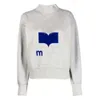 Isabel Marant 23AW Damen-Designer-Mode-Baumwoll-Sweatshirt, neues klassisches Beflockungsdruck-Stehkragen-Langarmpullover, lässige Oberteile