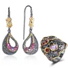 Purple Fuchsia Crystal Earrings Ring Jewellery Set Leaf Dangle Earrings Pretty 2pcs Jewelry Sets for Women Birthday gifts249f