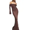 Casual jurken dames elegante maxi gebreide off-shoulder lange mouw slim fit effen kleur bodycon sexy cocktailjurk