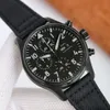 デザイナーIWC Watch Mens Pilot Chronograph Menwatch with Box D He Mechanical Auto relojすべてのピンワーキングレザーストラップモントレクス