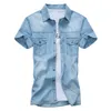 Zomer Merk Denim Shirt Mannen Katoen Korte Mouw Turn-down Kraag Heren Shirts Casual Slim Fit Jeans shirts Chemise homm274r