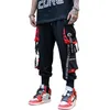 Godlikeu hip hop joggers homens carta fitas calças de carga bolsos tático casual masculino calças moletom esporte streetwear277o