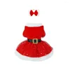 Dog Apparel Pet Dress Christmas Costume Shiny Mesh Glitter Santa With Hairband Easy To Wear Clean For Festive Pos