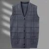 Herrvästar 897504629 herr cardigan väst rutig mode casual stickad tröja varm v-hals