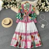 Casual Dresses Autumn Winter Bohemian Flower Dress Women's Stand Collar Lantern Sleeve Floral Print Colorblock Striped Belt L262q