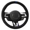 Capa de volante do carro diy costurado à mão preto camurça couro genuíno para ford mustang 2015 2016 2017 2018 2019242q