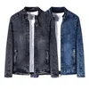 Men s jackor Retro American Denim Jacket Men Coats Slim Fiting Standing Collar for Casual Zip Up Autumn Warm Jacket Clothing 230915