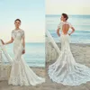 2019 Eddy K Mermaid Wedding Dresses Jewel Neck Hollow Back Lace Sweep Train Train Beach Dress Bress Long Sleeve Robe de Mari231V