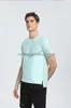 LU009 Men Yoga Outfit Gym T shirt Exercise Fitness Wear Sportwear Trainning Basketball Quick Dry Ice Silk Shirts Outdoor Tops Short Sleeve Elastic Breathable