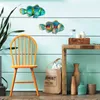 Decorative Objects Figurines 2pcs Metal Fish Wall Art Handmade Glass Tropical Fish Wall Decoration Bathroom Hanging Decoration Swimming Pool or Patio 230914