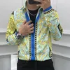 Men's Casual Shirts 2021 Luxury Designer Long-sleeved Party Prom Club Shirt Baroque Royal Green Men Fashionable Gold Flower T237f