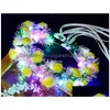 Decorative Flowers Wreaths Flowerlume Led Garland Headband - Silk Gold Colorf Lights Ribbon Rattan Wreath For S Festivals Parties Drop Dhd3V