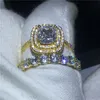 Conjunto de anel infinito com preenchimento de ouro amarelo 925 prata, aliança de casamento e noivado para mulheres, joias transparentes de zircônia AAAAA