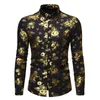 Shiny Floral Print Button Up Shirt Men 2021 Luxury Slim Fit Long Sleeve Dress Shirt Mens Party Wedding Prom Tuxedo Shirts Male299f