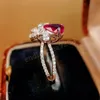 925 Sterling Silver New Fashion Simulation Pigeon Blood Red Gem Ring Banquet Wedding Cocktail Ball Accessories Gift