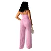 Kvinnor Pants Summer Outfits Solid Color Sleeveless Camisole Crop Tops och Casual Drawstring Wide Leg 230914