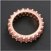 Iced 2 Row 360 Eternity Pink Stone Rings Micro Pave Cubic Zirconia Rose Gold Plated Simated Diamonds Hip Hop Ring For Men Women Drop Deliver