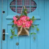 装飾的な花の花輪2023玄関の花輪ピンクの牡丹吊りバスケット夏のバスケットホームポーチ装飾壁飾り230915