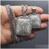 Hänge halsband Hip Hop Mens Rhinestone fyrkantiga halsband guldfyllda blingbling militärlicens charm kubansk kedja för man hip-hop je dhaex