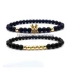 Perlen 6mm Crown King Charm Stränge Perlen Armband Set für Männer Frauen Schwarz Naturstein elastische verstellbare Armreif Paar Schmuck Geschenk DHPY4