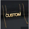 18K Gold Plated Custom Name Nameplate Pendant Necklace Stainless Steel Personalized Letter Choker Chain For Men Women Gift Drop Delivery