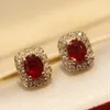 Dangle Earrings Trendy Stud Gold Color Red Wedding Crystal Geometro Long Sweet For Women Drop Party Jewelry Wholesale Gift