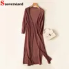 Kvinnors stickor Tees Summer Lightweight Hollow Out Long Knit Cardigan Elegant Korean Tops Semester Solskyddsmedel Rockar Hylsa stickkläder Outwear 230914