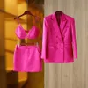 Robe de deux pièces Automne Sexy Lisse Satin Tissu Fusicha 3PCS Blazer Costume Mode Élégant Rue Mini Jupe Femmes Qualité Vêtements 2 Couleurs 230914