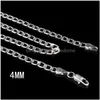 Catene moda 4 mm lateralmente collane girocollo in argento sterling 925 per donna uomo gioielli di lusso taglia 16 18 20 22 24 pollici consegna di goccia P Dhcsa