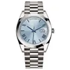 Relógio de designer Rolaxs Daydate Movimento de Quartzo Limpo Fábrica Homens BP Platinum 40mm DayDate Gelo Azul Árabe Raro Dial Moda Numerais Romanos Mulheres Mesa Mechanica