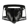 Onderbroek Heren Kunstleer Open Rug Ondergoed Lage Taille Sexy Crotchless Boxer Rode Erotische Slipje Suspensoirs Hombre Side Hollow