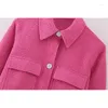 Costumes Femmes Yenkye Mode Texturé Court Casual Blazer Femmes Avant Poches Rose Costume Manteau À Manches Longues Dames Automne Vêtements D'extérieur