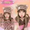 Beanie/Skull Caps Sweetheart Original Pure Handmade Striped Kitten Beanies Hat Subculture Cute Y2k Cat Ear Hat Skullies Hats for Women 230915