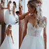 2019 Simple Tulle A Line Boho Wedding Dresses Sweep Train Spaghetti Straps Beaded Pearls Beach Bridal Gowns Custom Made1762