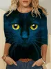 Women's Blouses Shirts Women Blouse Top Cat Chasing The Moon Print shirt Plus Size 5XL Casual Black shirts Long Sleeve Funny Cartoon Tees Female 230915